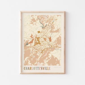 Affiche de carte de Charlottesville, impression de Charlottesville, affiche de Charlottesville, art mural de Charlottesville, Virginie, cadeau de voyage, décoration bohème