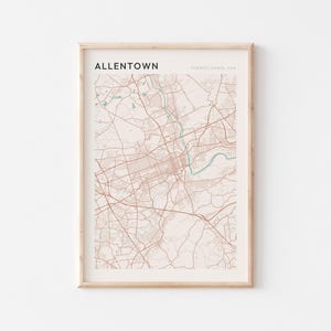 Allentown-kaartposter, Allentown-print, Allentown-poster, Allentown-muurkunst, Pennsylvania, reiscadeau, decor van de boerderij