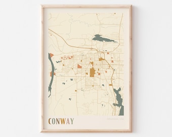 Conway Map Poster, Conway Print, Conway Poster, Conway Wall Art, Arkansas, Travel Gift, Boho Wall Art, Office Wall Decor