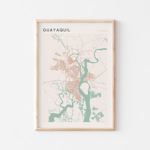Affiche de carte de Guayaquil, impression de Guayaquil, affiche de Guayaquil, art mural Guayaquil, Équateur, cadeau de voyage, art minimaliste
