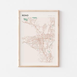 Pôster de mapa de Reno, impressão de Reno, pôster de Reno, arte de parede de Reno, Nevada, presente de viagem, decoração minimalista