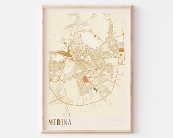 Medina Map Poster, Medina Print, Medina Poster, Medina Wall Art, Saudi Arabia, Travel Gift, Boho Wall Art