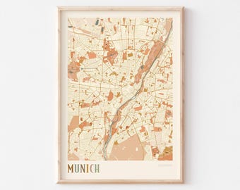 Munich Map Poster, Munich Wall Art, Munich City Map, Map of Munich, Munich Map Print, Munich Travel Print, Munich Germany, Boho Wall Art