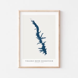 Bacino idrico di Toledo Bend, stampa di Toledo Bend, poster di Toledo Bend, arte del bacino idrico di Toledo Bend, arte murale del lago, stampa della mappa del lago, Louisiana, Texas