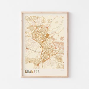 Affiche de carte de Grenade, impression de Grenade, affiche de Grenade, art mural de Grenade, Espagne, cadeau de voyage, impression bohème