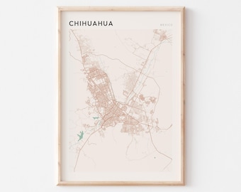 Póster con mapa de Chihuahua, lámina de Chihuahua, póster de Chihuahua, arte mural de Chihuahua, México, regalo de viaje, decoración de pared estilo rústico