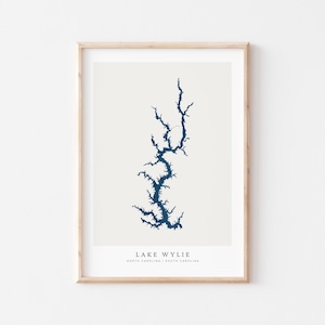 Lago Wylie, Stampa del Lago Wylie, Poster del Lago Wylie, Arte del Lago Wylie, Arte murale del Lago, Stampa della mappa del Lago, Regalo per la casa sul lago, Carolina del Nord e del Sud