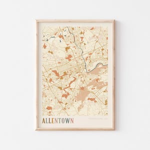 Póster con mapa de Allentown, impresión de Allentown, póster de Allentown, arte mural de Allentown, Pensilvania, regalo de viaje, decoración bohemia