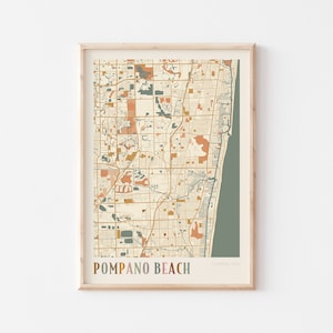 Pompano Beach kaart poster, Pompano Beach print, Pompano Beach poster, Pompano Beach kunst aan de muur, Florida, reiscadeau, boho kunst aan de muur