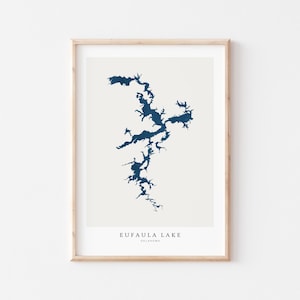 Lago Eufaula, Stampa del lago Eufaula, Poster del lago Eufaula, Arte del lago Eufaula, Arte murale del lago, Stampa della mappa del lago, Regalo per casa sul lago, Arte del lago, Oklahoma