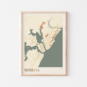 Mombasa Map Poster, Mombasa Print, Mombasa Poster, Mombasa Wall Art, Kenya Africa, Travel Gift, Boho Decor
