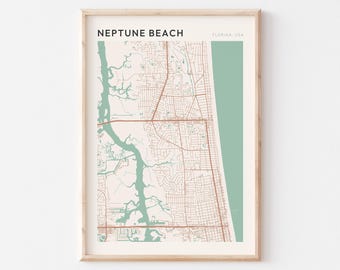 Neptune Beach Map Poster, Neptune Beach Print, Neptune Beach Poster, Neptune Beach Wall Art, Florida, Travel Gift, Scandi Poster