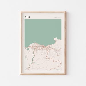 Affiche de la carte de Dili, impression de Dili, affiche de Dili, art mural Dili, Timor-Leste, cadeau de voyage, affiche Scandi