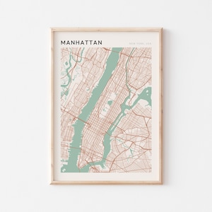 Affiche carte de Manhattan, impression Manhattan, affiche Manhattan, art mural Manhattan, New York, cadeau de voyage, affiche Scandi