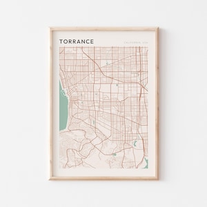 Affiche de carte de Torrance, impression de Torrance, affiche de Torrance, art mural de Torrance, Californie, cadeau de voyage, décoration murale de ferme, affiche de ville natale