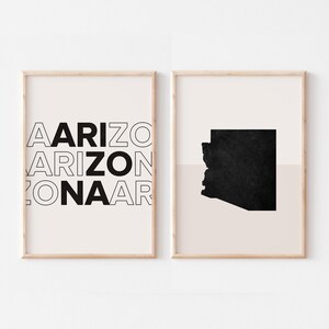 Lot de 2 impressions Arizona, impression Arizona, affiche carte Arizona, impression carte Arizona art mural bohème minimaliste, art mural Arizona