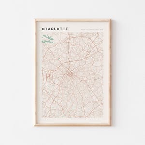 Affiche de carte de Charlotte, affiche de Charlotte, impression de Charlotte, art mural de Charlotte, carte de Charlotte, impression de carte de Charlotte, Charlotte en Caroline du Nord