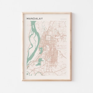 Affiche de carte de Mandalay, impression de Mandalay, affiche de Mandalay, art mural Mandalay, Myanmar, cadeau de voyage, affiche de Scandi