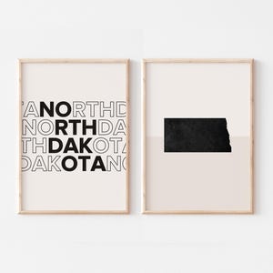 Lot de 2 tirages, impression du Dakota du Nord, affiche de carte du Dakota du Nord, impression de carte du Dakota du Nord art mural bohème minimaliste