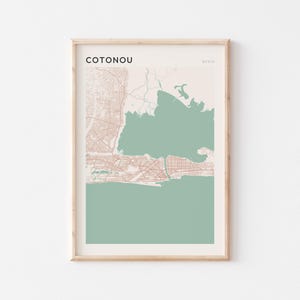 Affiche de carte de Cotonou, impression de Cotonou, affiche de Cotonou, art mural Cotonou, Bénin, cadeau de voyage, art minimaliste