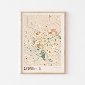 Affiche de carte de Groningue, impression de Groningue, affiche de Groningue, art mural de Groningue, Pays-Bas, cadeau de voyage, art mural bohème