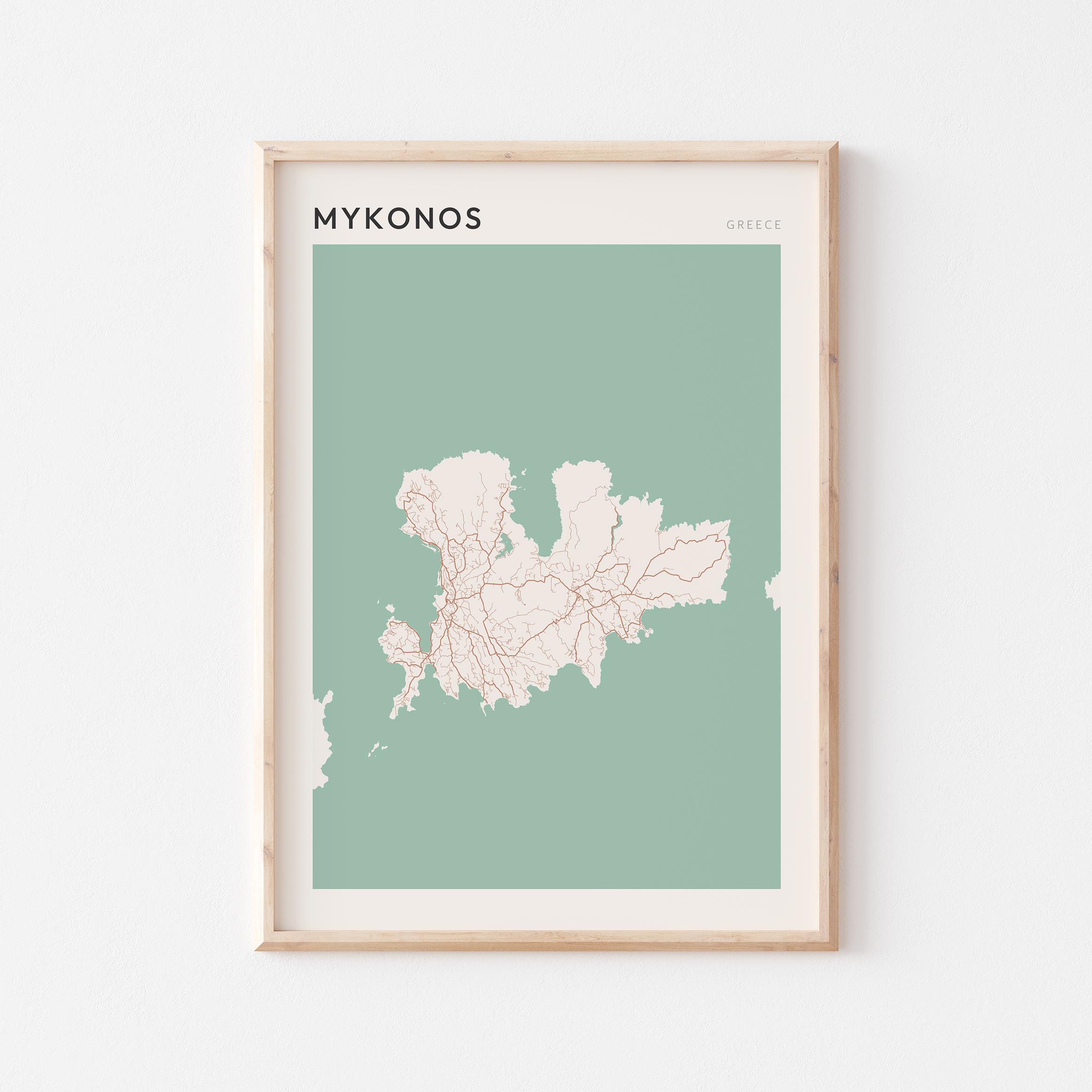 ミコノス島の地図ポスター、ミコノス島のプリント、ミコノス島の