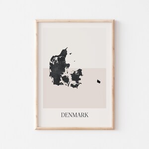 Póster de mapa de Dinamarca, impresión de Dinamarca, impresión de mapa de Dinamarca, arte de pared bohemio minimalista, impresión artística de Dinamarca, decoración para el hogar o regalo