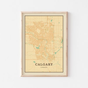 Póster con mapa de Calgary, arte mural de Calgary, póster de Calgary, Alberta, impresión de Calgary, viajes a Calgary, Calgary, Canadá, mapa de Alberta