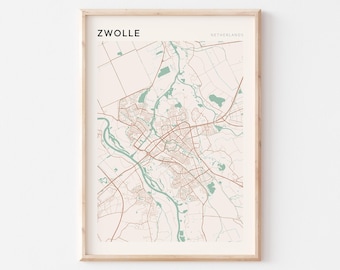 Zwolle Map Poster, Netherlands Wall Art, Scandinavian Print