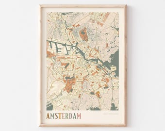 Amsterdam Map Poster, Amsterdam Print, Amsterdam Poster, Amsterdam Wall Art, Netherlands, Travel Gift, Boho Decor