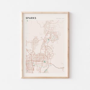 Poster carte Sparks, impression Sparks, affiche Sparks, art mural Sparks, Nevada, cadeau de voyage, décoration minimaliste