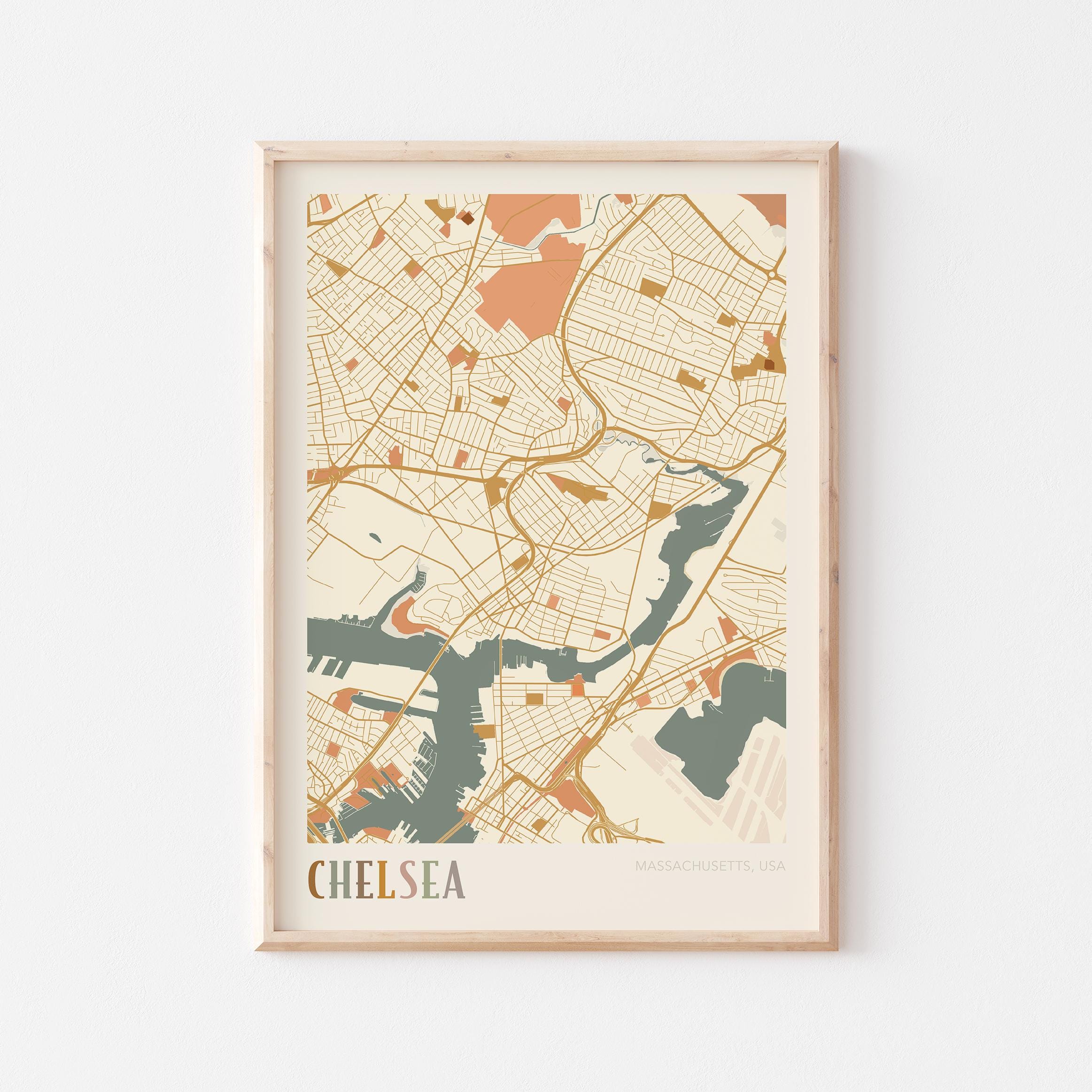 Chelsea Map Poster, Chelsea Print, Chelsea Poster, Chelsea Wall Art, Massachusetts, Travel Gift, Boho Print