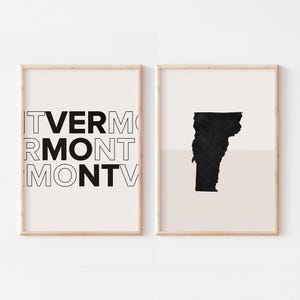 Lot de 2 tirages du Vermont, impression du Vermont, affiche de la carte du Vermont, impression de carte du Vermont art mural bohème minimaliste, art mural du Vermont