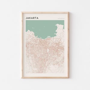 Affiche de carte de Jakarta, impression de Jakarta, affiche de Jakarta, art mural Jakarta, Indonésie, cadeau de voyage, affiche Scandi