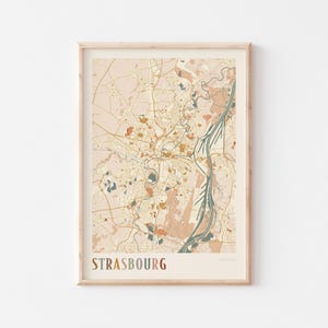 Póster con mapa de Estrasburgo, impresión de Estrasburgo, póster de Estrasburgo, arte mural de Estrasburgo, Francia, regalo de viaje, impresión boho