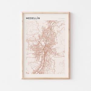 Affiche de carte de Medellin, impression de Medellin, affiche de Medellin, art mural de Medellin, Colombie, cadeau de voyage, impression de Scandi