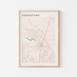 Affiche de carte de Georgetown, impression de Georgetown, affiche de Georgetown, art mural de Georgetown, Texas, cadeau de voyage, impression minimaliste