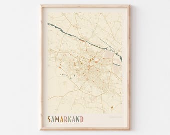 Mappa di Samarcanda, Poster di Samarcanda, Stampa di Samarcanda, Poster di Samarcanda, Decorazione murale di Samarcanda, Uzbekistan, Regalo di viaggio, Decorazione murale in stile boho