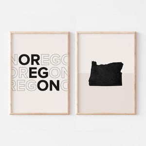 Lot de 2 impressions, impression de l'Oregon, affiche de carte de l'Oregon, impression de carte de l'Oregon, art mural bohème minimaliste, art mural Oregon
