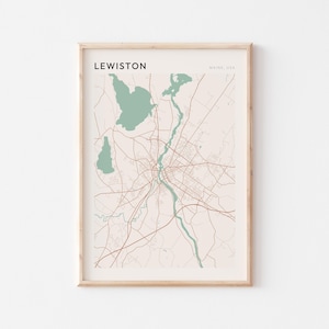 Affiche de carte de Lewiston, impression de Lewiston, affiche de Lewiston, art mural Lewiston, Maine, cadeau de voyage, affiche Scandi