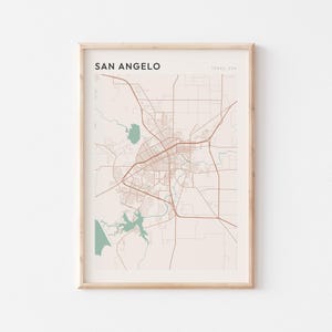 Affiche de carte de San Angelo, impression de San Angelo, affiche de San Angelo, art mural de San Angelo, Texas, cadeau de voyage, impression minimaliste