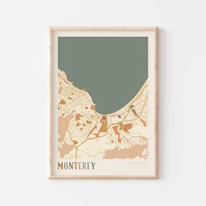 Póster de mapa de Monterey, impresión de Monterey, póster de Monterey, arte de pared de Monterey, California, regalo de viaje, arte de pared bohemio, decoración de pared de cocina