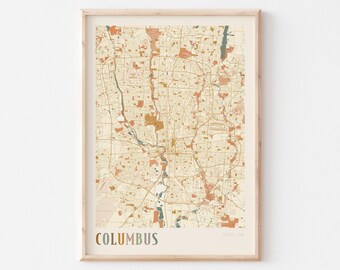 Columbus Map Poster, Columbus Wall Art, Columbus City Map, Columbus Print, Columbus Poster, Columbus Ohio United States, Boho Wall Art