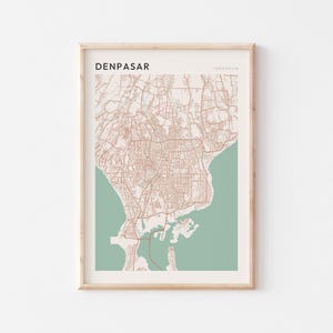 Affiche de carte de Denpasar, impression de Denpasar, affiche de Denpasar, art mural Denpasar, Indonésie, cadeau de voyage, affiche de Scandi