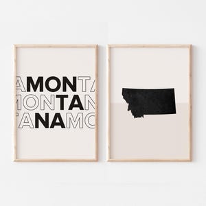 Lot de 2 impressions Montana, impression Montana, affiche de carte du Montana, impression de carte du Montana art mural bohème minimaliste, art mural Montana