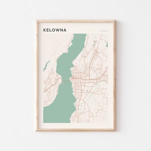 Póster con mapa de Kelowna, arte mural de Kelowna, mapa de Kelowna, póster de Kelowna, impresión de Kelowna, Kelowna, Kelowna, Canadá, Columbia Británica, Kelowna BC