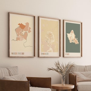 Conjunto de 3 pôsteres de mapas, conjunto de 3 impressões de mapas, conjunto de 3 artes de parede, conjunto de 3 pôsteres de mapas personalizados, conjunto de três, impressões de mapas personalizadas em qualquer local