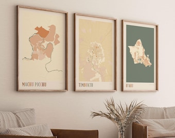 Benutzerdefinierte Karte Poster, personalisierte Stadt Minimalist Wandkunst Set (digitaler Download)