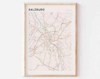 Salzburg Map Poster, Salzburg Print, Salzburg Poster, Salzburg Wall Art, Austria, Travel Gift, Farmhouse Decor