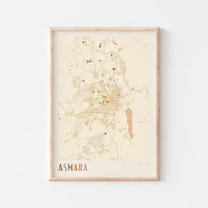 Affiche de carte d'Asmara, impression d'Asmara, affiche d'Asmara, art mural Asmara, Érythrée, cadeau de voyage, déco bohème